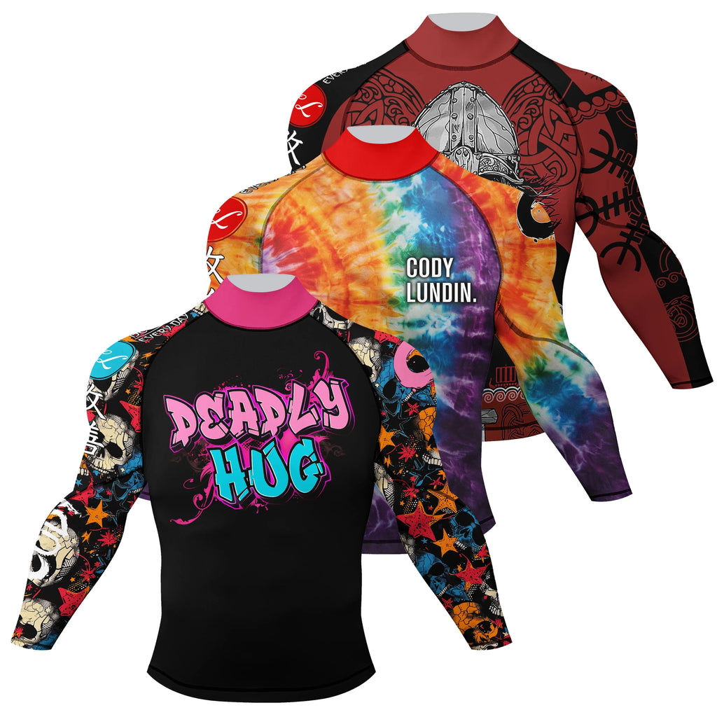 Cody Lundin Mock Neck Men Compression Long Sleeve Fitness Shirt Grappling Boxing Jersey, MMA Jitsu BJJ Rash Guard With Anti Slip