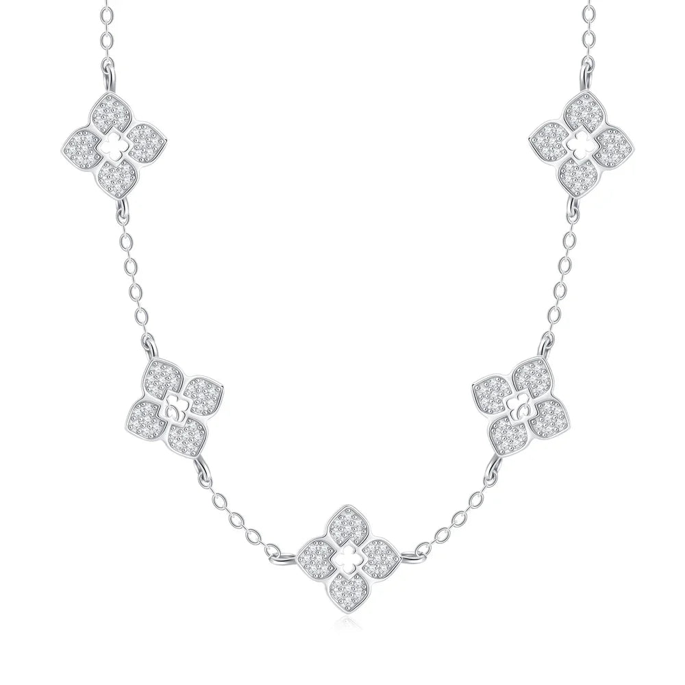 Full Moissanite Clover Necklace s925 Sterling Silver Chain Necklaces for Women Hypoallergenic Fine Jewelry Gift