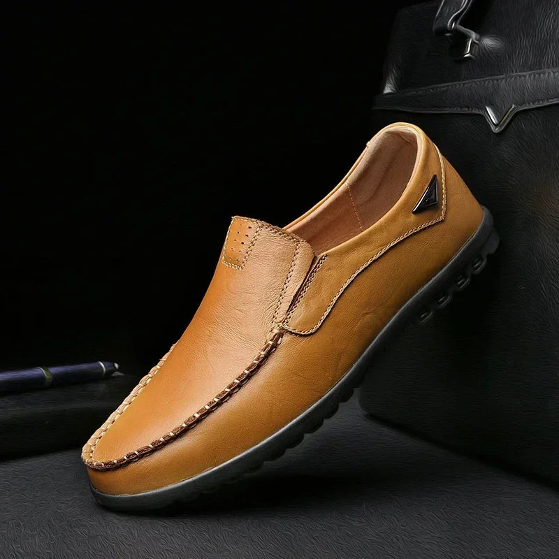 Men’s leather loafers dress shoes casual formal cowhide slip-on brown