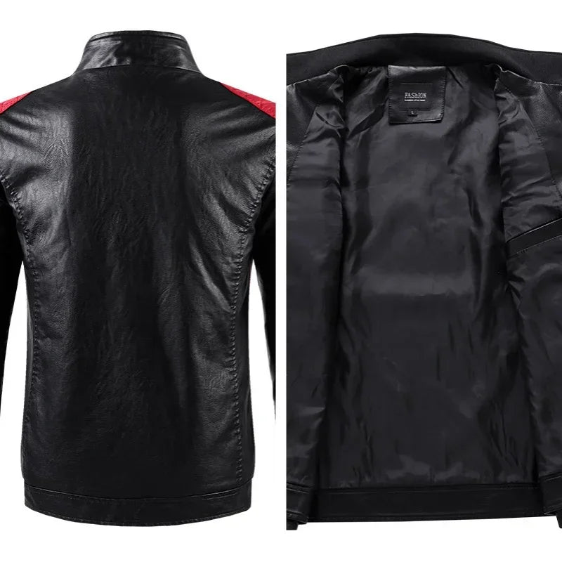 Patchwork Motorcycle Jacket Men ,Leather Jacket, Color-blocking Stand-up Collar Coats, PU Motorcycle Jacket, Motorbike Jacket