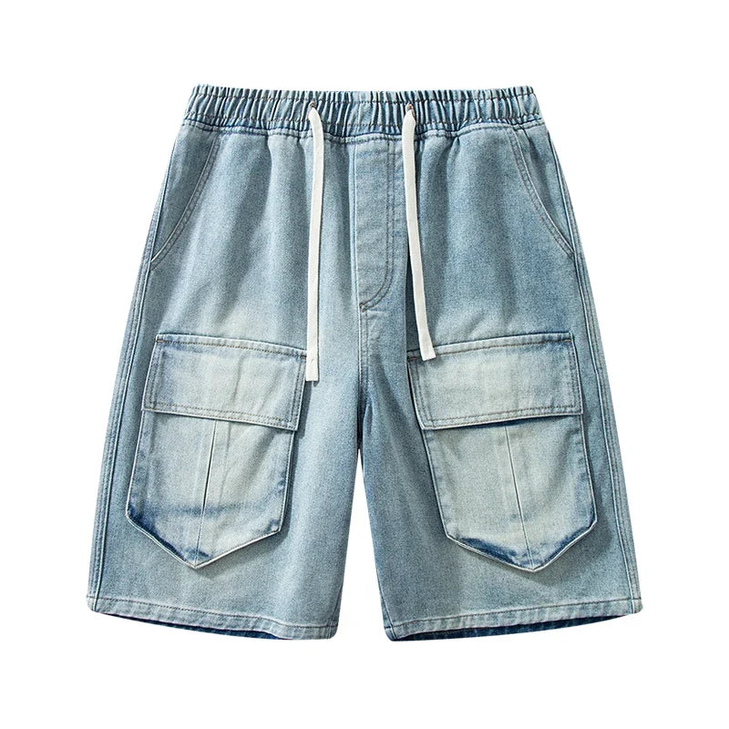 Bermuda Men's Denim Shorts Summer New Fashion Loose Jeans Casual Vintage Drawstring Cargo Short Pants Male Streetwear