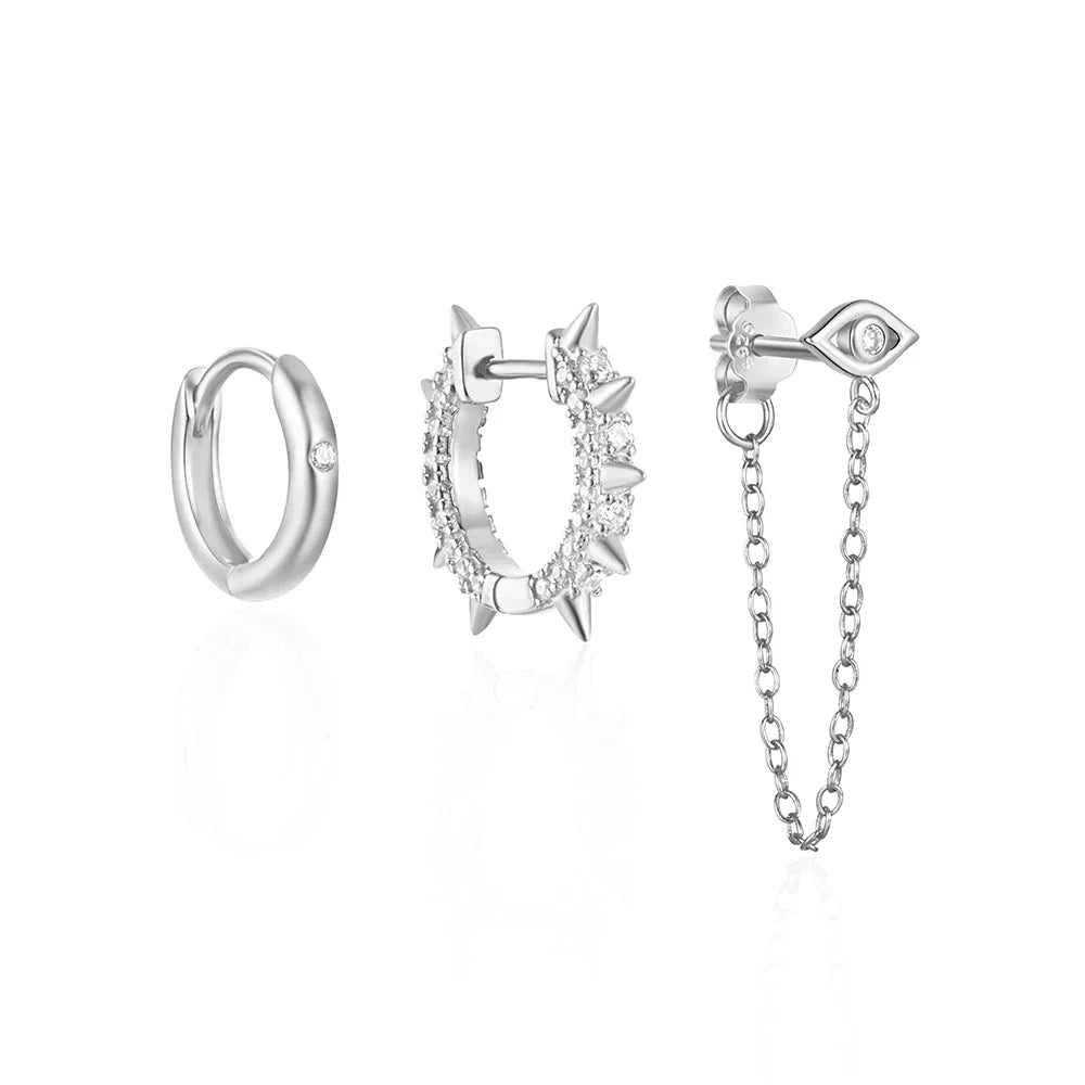 925 Sterling Silver 3PCS DIY Hoop Earring With Piercing Stud Earring Set Women Men Party Wedding Jewelry Set pendientes 925