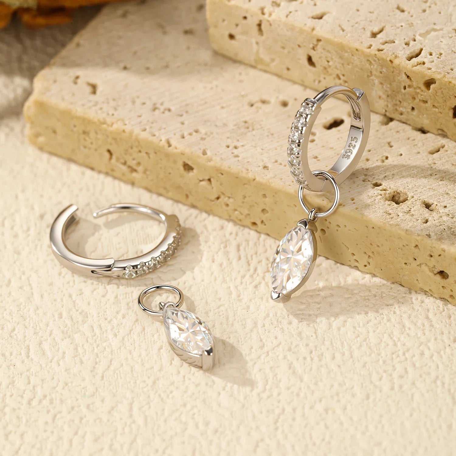 0.5Ct D Color Rhombic Moissanite Ear Buckles 925 Sterling Silver Luxury Shiny Hoop Earrings for Women Wedding Jewelry