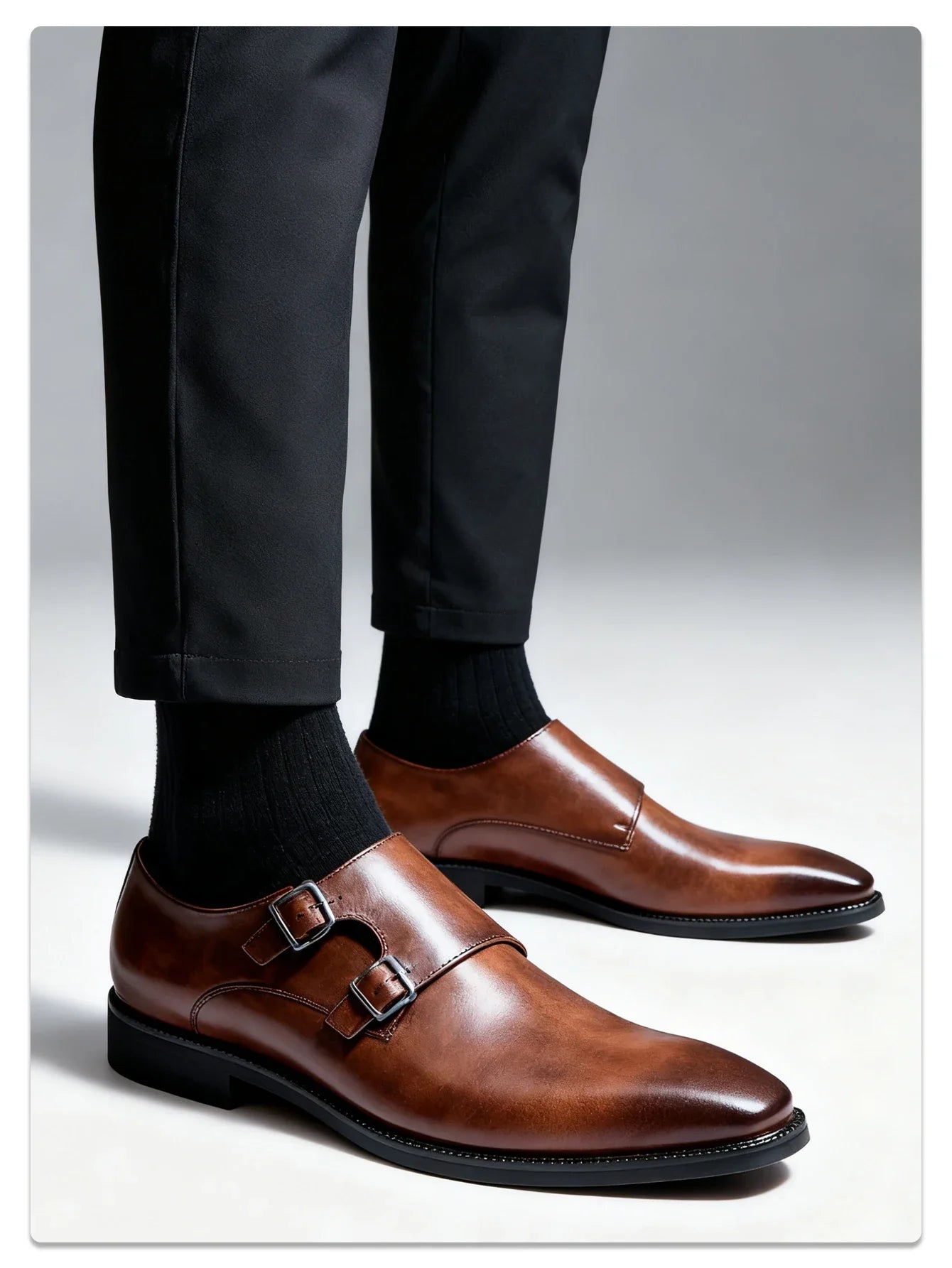 Classic Retro Dress Men's Monk Leather Shoes With Pointed Toe Buckle Business Office Wedding Comfortable Men's Oxfords Shoes