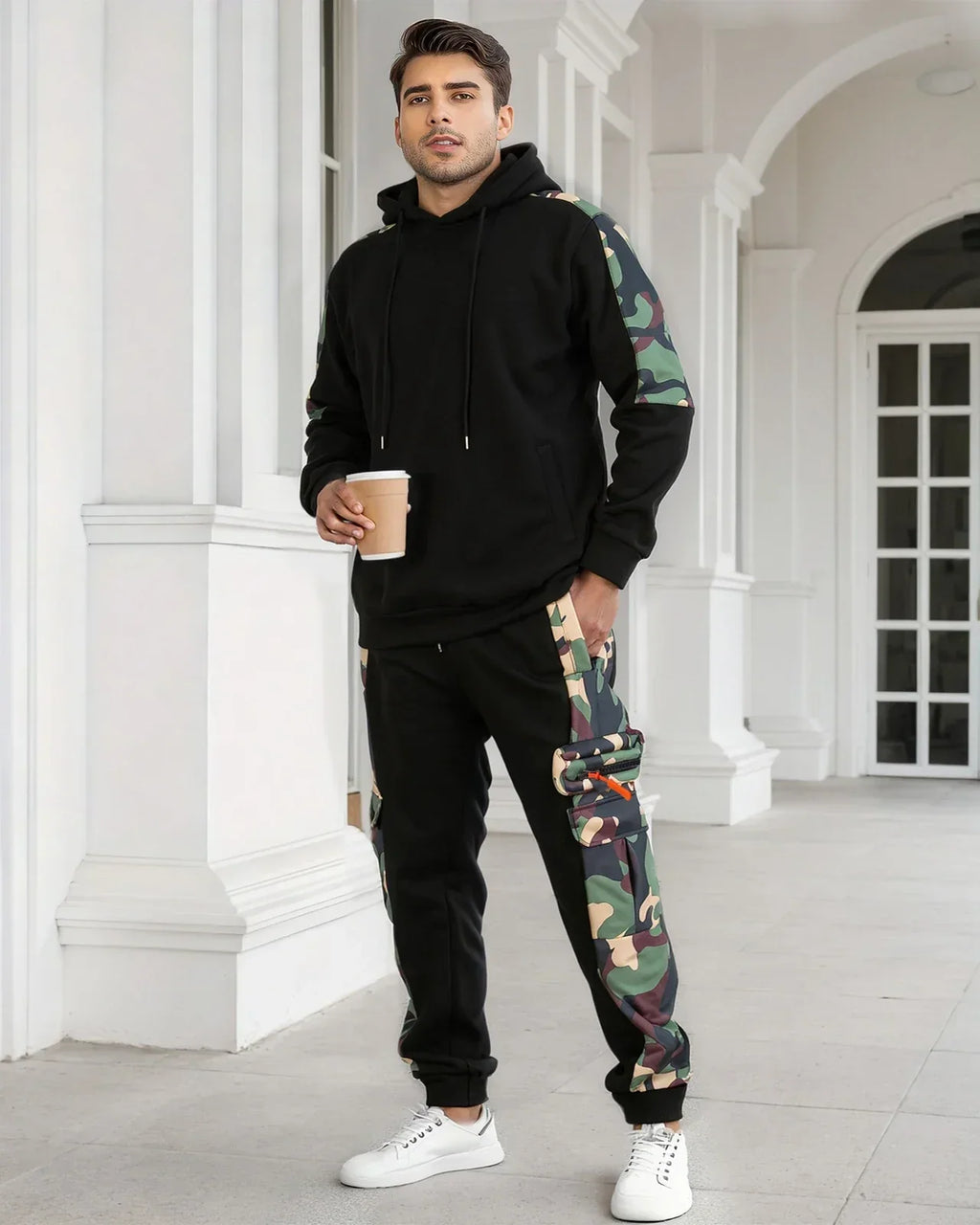 Men's Tracksuit Hoodie Sets Camouflage Hand  Hooded Leisure Suit Man Sweatshirt Pants Tactical Sweat Sports Suit