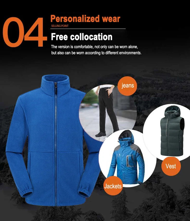 Men Polar Fleece Jackets Winter Windproof Thermal Soft Shell Jacket Outdoor Sports Hiking Camping Skiing Climbing Warm Coat