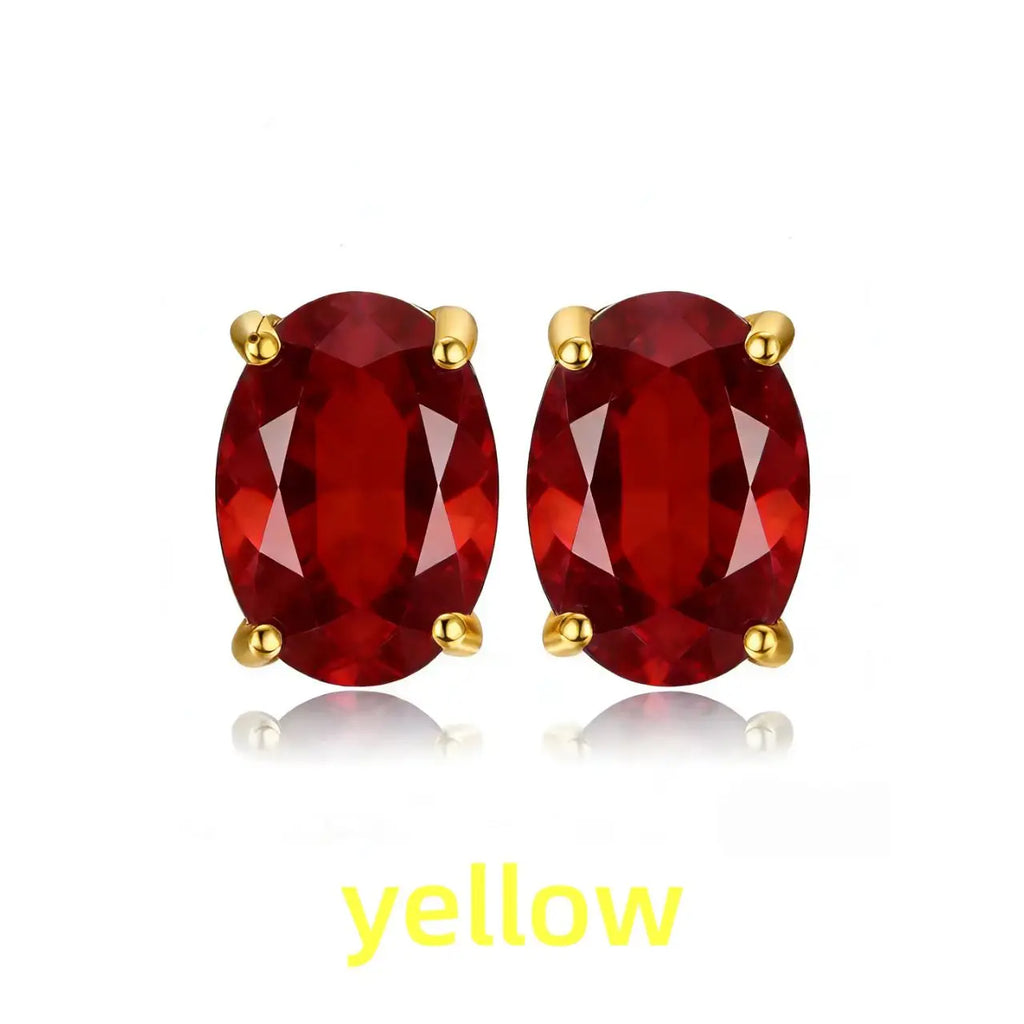 Rose Gold Yellow Gold Plated Oval Natural Amethyst Citrine Garnet Topaz Peridot 925 Sterling Silver Earrings for Women