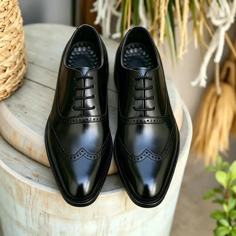 Men's Black Brogue Oxford Shoes Formal Dress Shoes for Business Wedding Red Sole Comfortable Lace-up Footwear