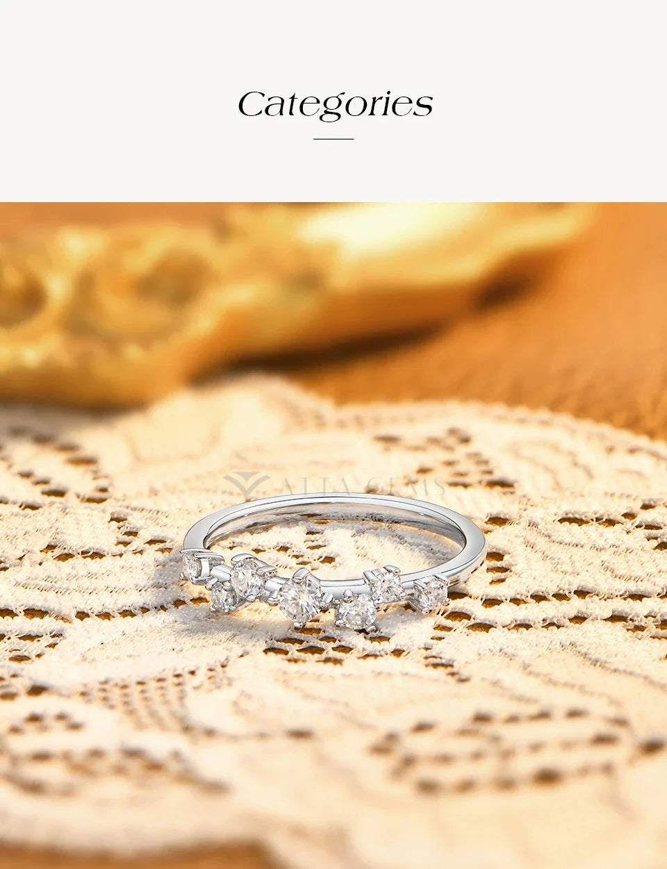 Simple Moissanite Women's Ring Asymmetric Cluster Half Eternity Stackable Band S925 Silver Daily Jewelry Birthday Gifts