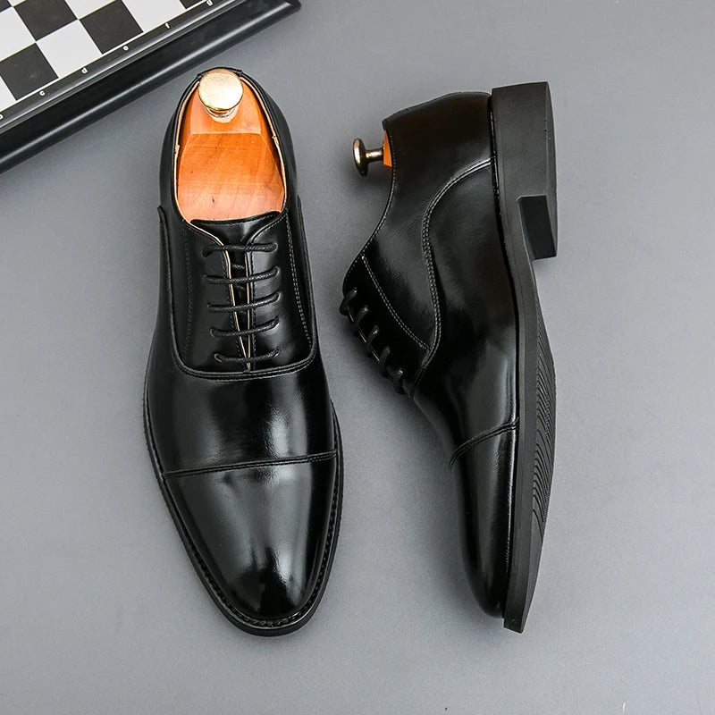 Classic Men's Derby Formal Shoes – Genuine Leather Lace-Up Dress Footwear
