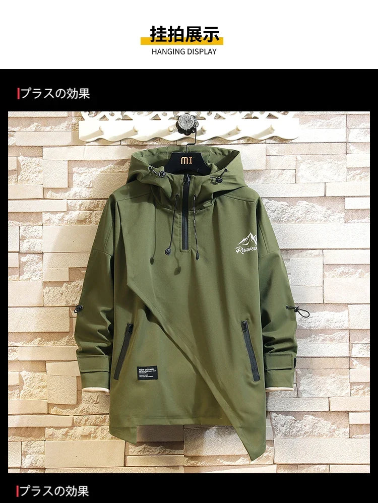 Men Jacket Korea Fashion 2023 Spring Hooded Jack Black Patchwork Zipper Coats Streetwear OverSize Men Clothing