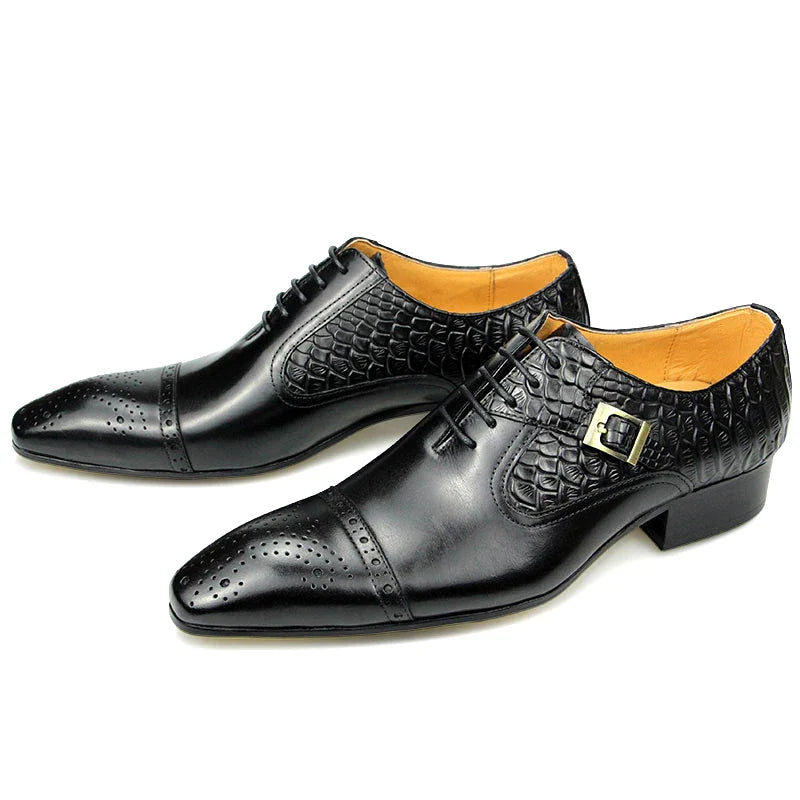 Newest High-end Leather Shoes Dress Oxford Brogue Wedding Party Formal Shoe for Men Lace Up Luxury Fashion Leather Metal Buckle