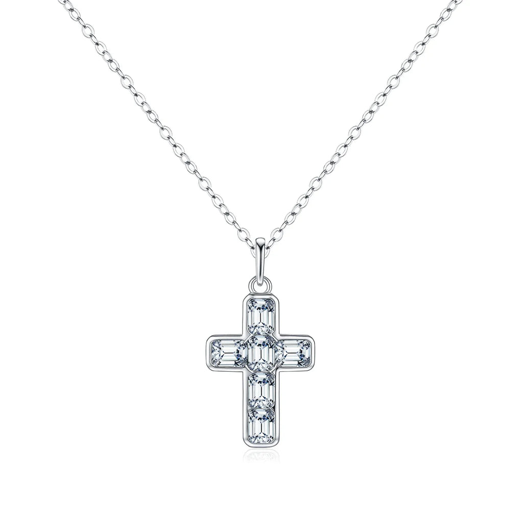 925 Sterling Silver Sweet Cool Cross Link Chain Necklace Emerald Cut CZ Pendant Necklace For Women Fine Jewelry Gift