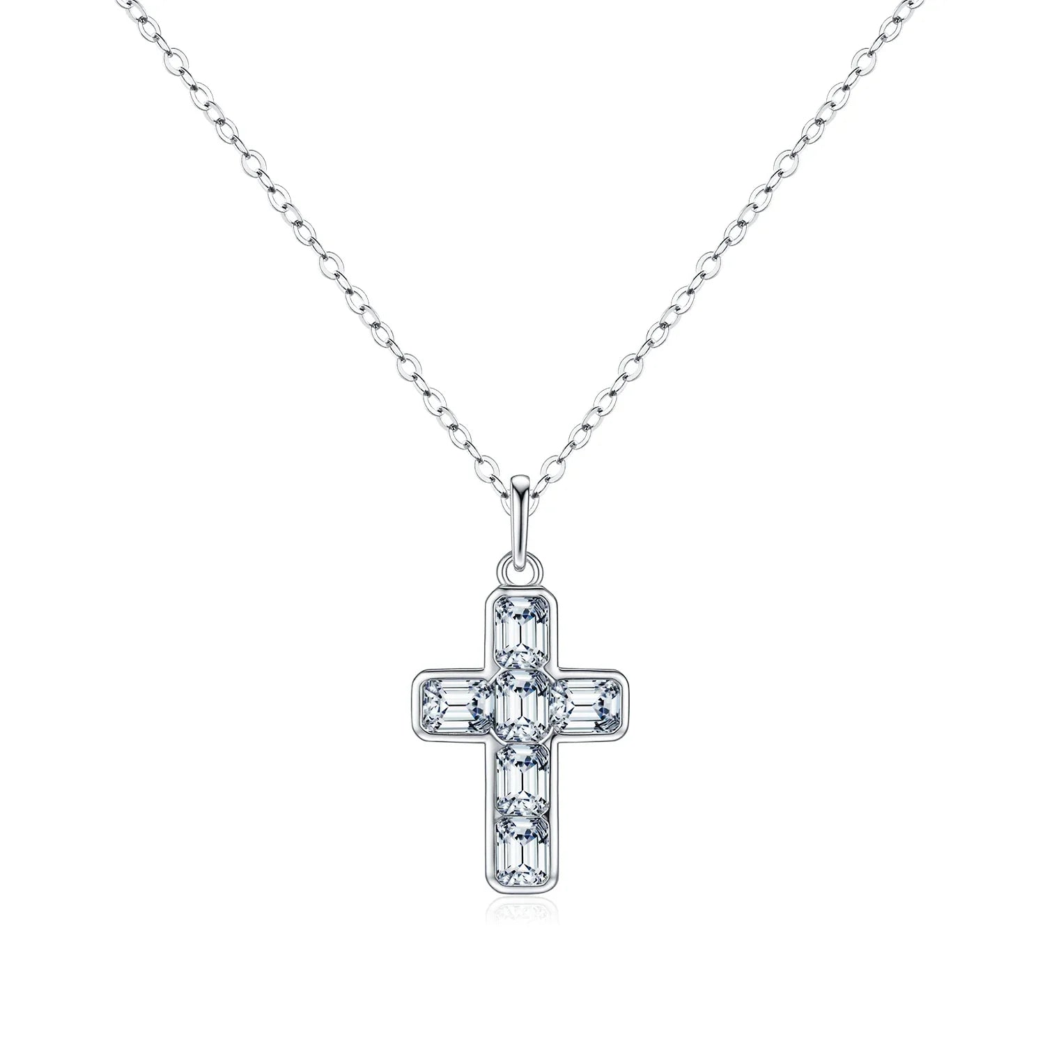 925 Sterling Silver Sweet Cool Cross Link Chain Necklace Emerald Cut CZ Pendant Necklace For Women Fine Jewelry Gift