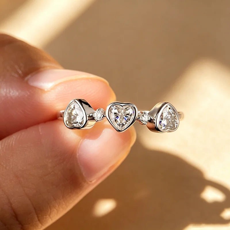 4*4mm Heart Cut Women Moissanite Rings Jewelry Wedding Band for Couples 100% Real Pure 925 Silver Birthday Gift Wholesale