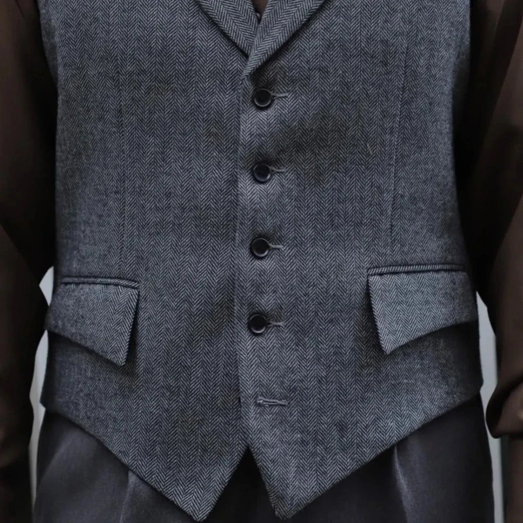 Men Vest Gray Herringbone Single Button With Lapel Waistcoat For Wedding Banquet Party Business Office Work Daily Men Suit Vest