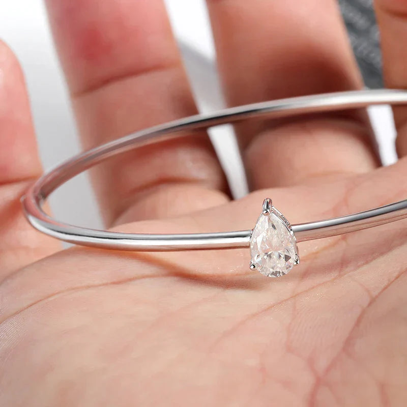 Certified 1CT Pear Cut Moissanite Bangles S925 Silver Solitaire Lab Diamond Bracelet for Women Fine Party Wedding Jewelry