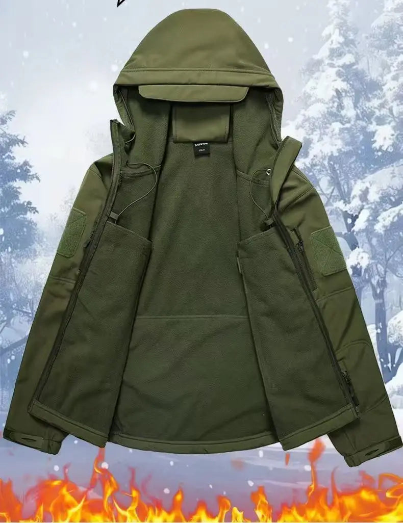 Men's Winter Fleece Warm Sharkskin Tactical Outdoor Jackets Camping Hiking Trekking Hunting Military Climbing Cargo Hooded Coat
