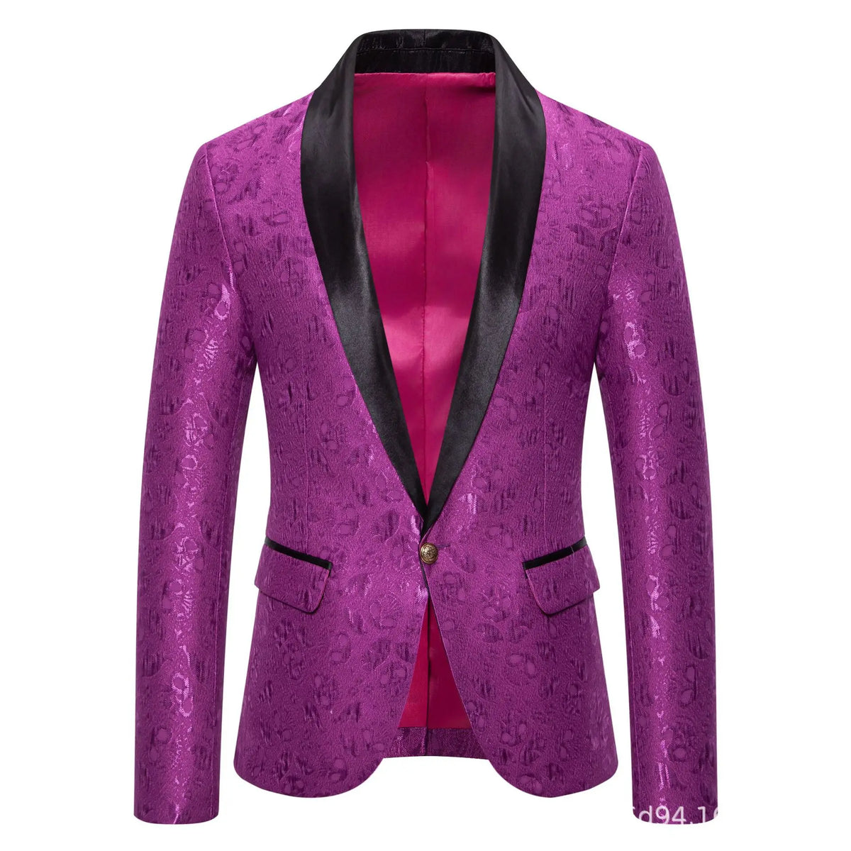 Men's Red Long-sleeved Suit Jacket, Black Collar Single-button Formal Coat, Available in Blue, Purple, Green, and White Blazers