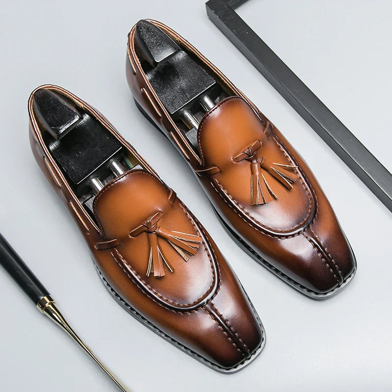 Fashion Shoe Office Shoes for Men Casual Shoes Breathable Leather Loafers Mens Driving Moccasins Comfortable Slip on 2023 Brown