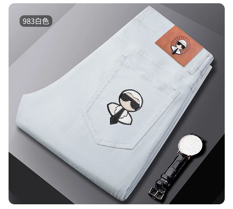 Fashion Men Jeans Stretch Straight Leg Casual Slim Fit Denim Pants Male Brand Luxury Design Business Classic Trousers
