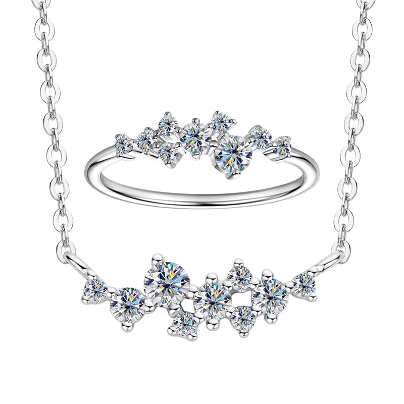 Moissanite Diamond Necklace Ring 925 Sterling Silver Cluster Pendant Jewelry Set For Women Laides Engagement Rings Gift