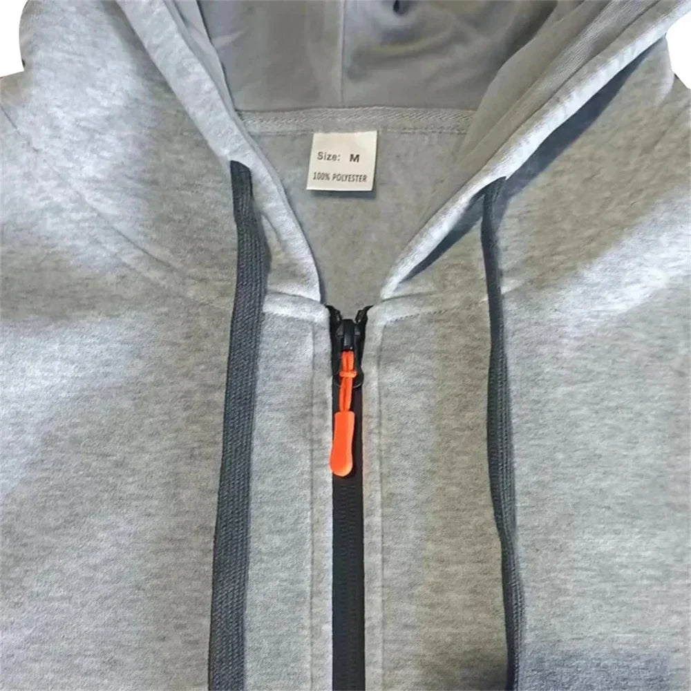 Men's autumn and winter new zipper long sleeved hooded sweatshirt, sports and casual pants, two-piece fitness jogging suit