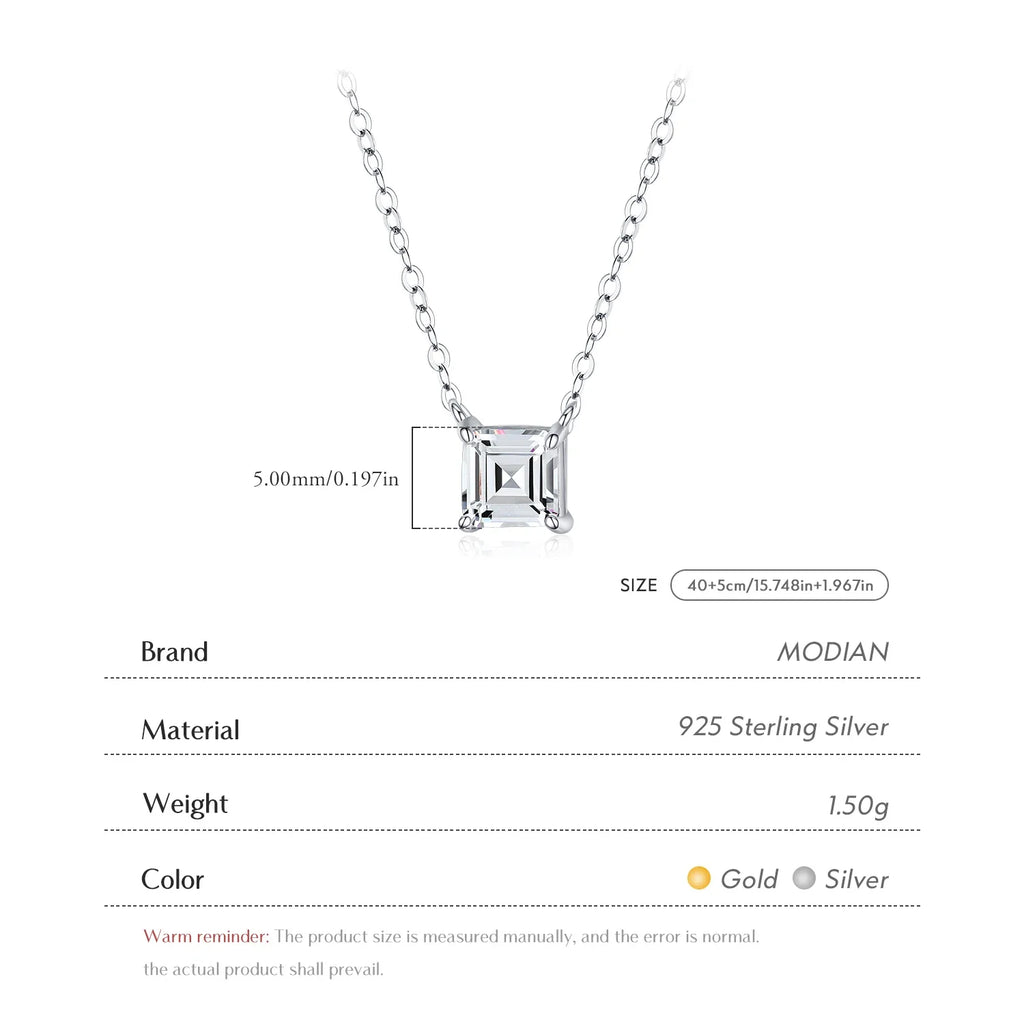 Real 925 Sterling Silver Square Emerald cut Clear CZ Classic Necklace Pendant For Women Wedding Charm Fine Jewelry 2020