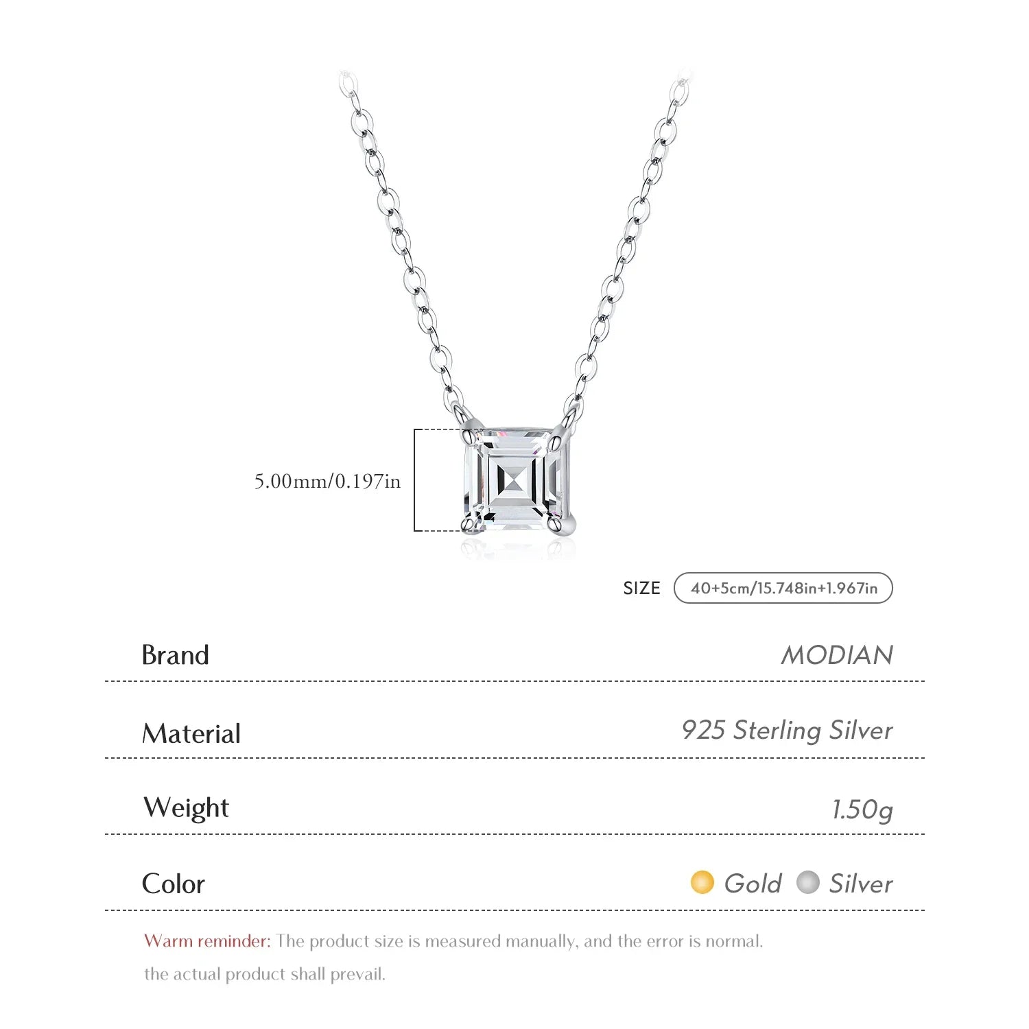 Real 925 Sterling Silver Square Emerald cut Clear CZ Classic Necklace Pendant For Women Wedding Charm Fine Jewelry 2020