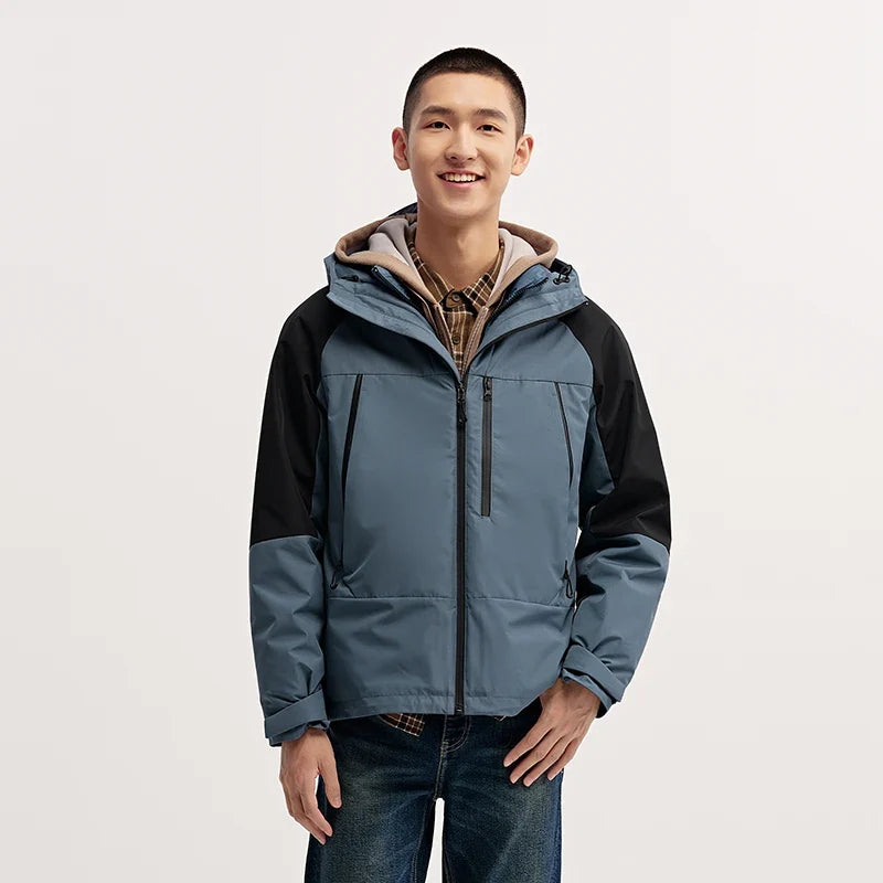 Down Jacket Men Three-in-One 2026 Winter New Colorblocked Stand-Up Collar Protective Outerwear