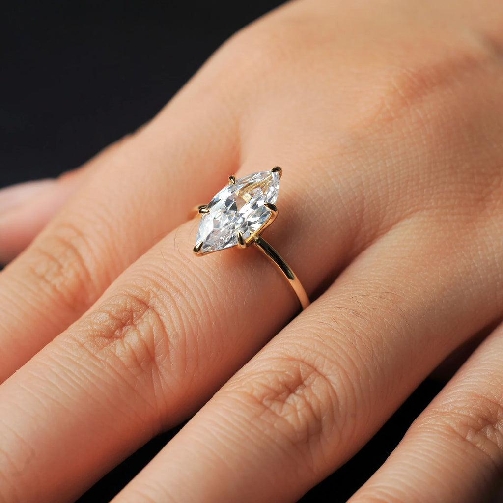Vintage 9ct 5A Marquise Shape Cubic Zirconia Solitaire Engagement Ring For Women 925 Sterling Silver 14K Yellow Gold