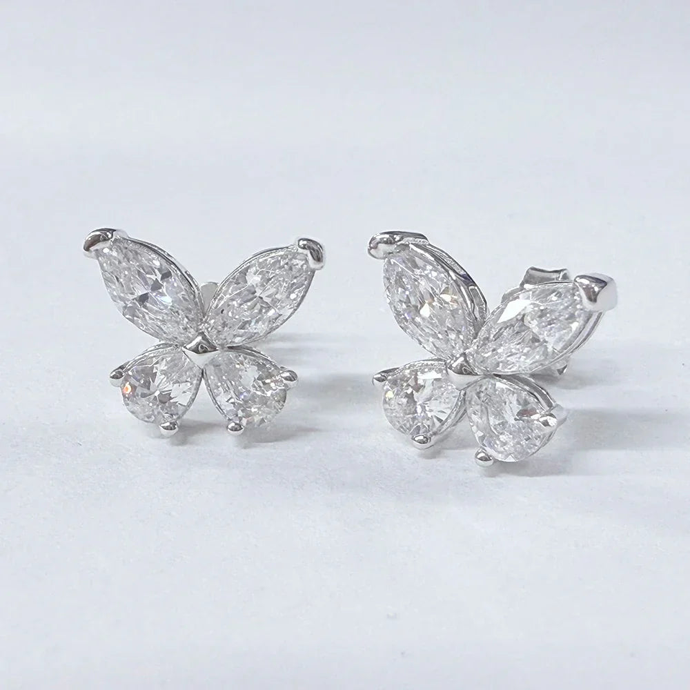 Butterfly Moissanite Stud Earrings for Women  925 Sterling Silver 0.3CT Pear/Marquise Cut Diamond Ear StudsCertified Certificate