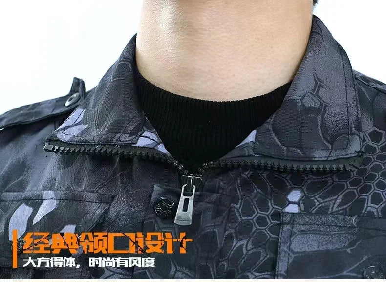 Black Python Pattern Wear-resistant Overalls Labor Insurance Cloth Uniform Men's Soft Tracksuit Outdoor Suit
