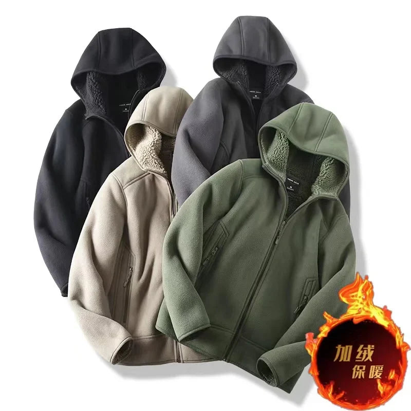 2024 Autumn/Winter New Men's Fleece Jacket With Thickened And Plush Youth Hoodie Jacket Casual Fashion Jacket Cotton Jacket