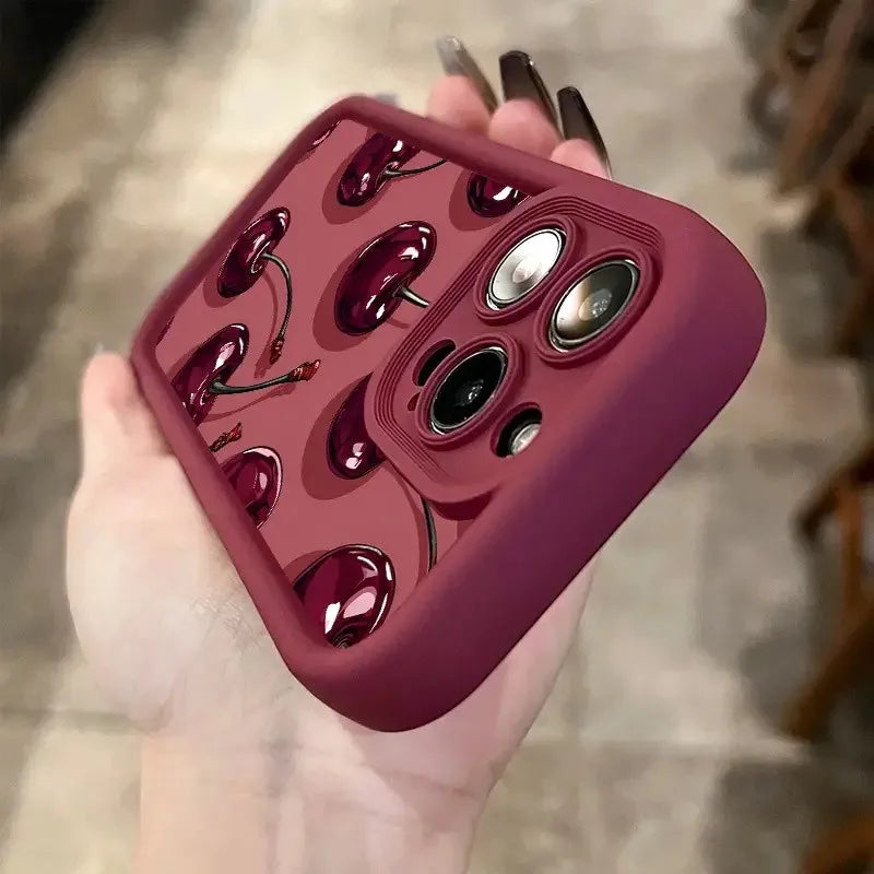 Luxury Wine Red Cherry Print Phone Case for iPhone 17 16e 16 15 14 13 12 11 Air Pro Max Mini XR XS X 7 8 6 6s Plus Back Cover
