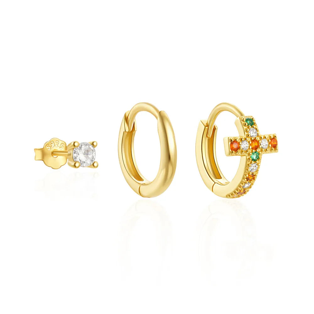 925 Sterling Silver 3pcs 4pcs Set Zircon Stud Earrings 18k Gold Star Minimalism Huggies Earring Fine Jewelly Set Party Gift