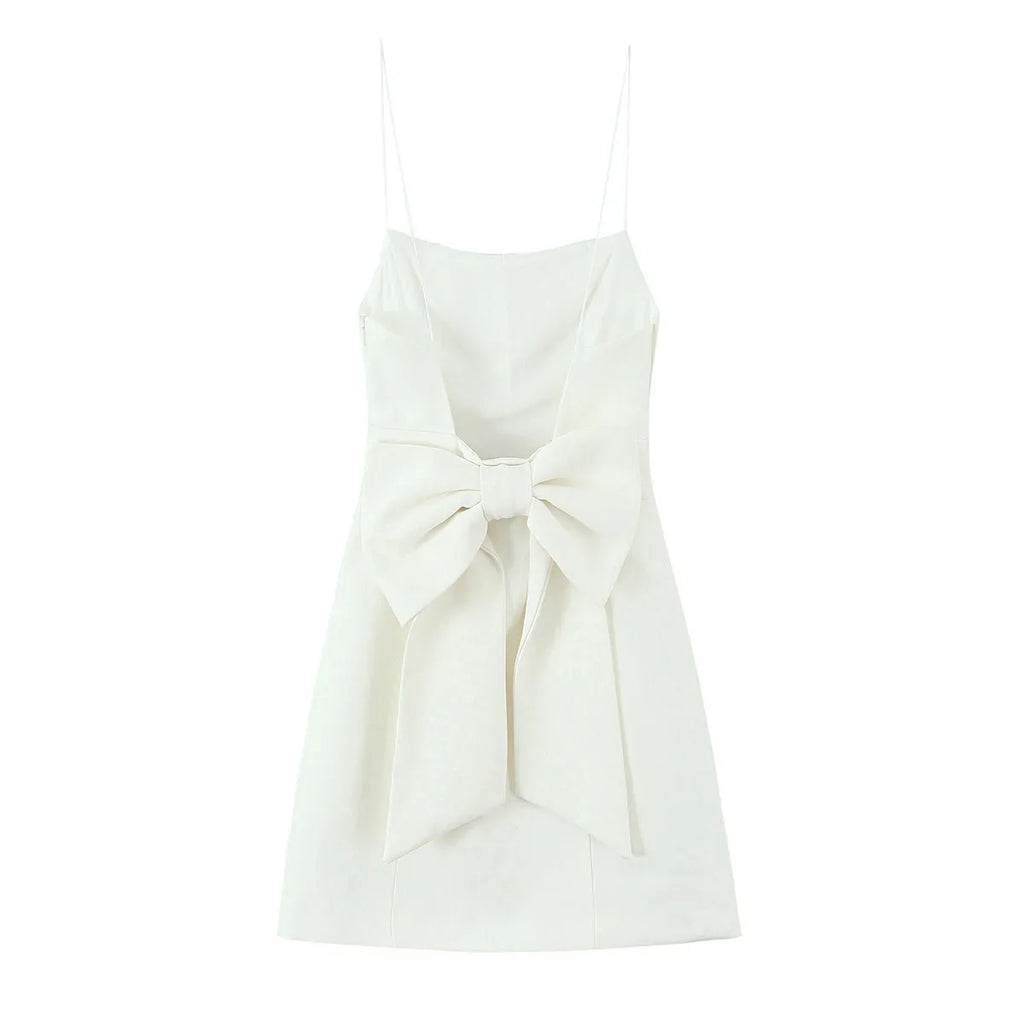 Women Summer Sleeveless Backless Solid Sexy Party Mini Dress Female Elegant Back Bow Decoration Zipper Slim Sling Dress