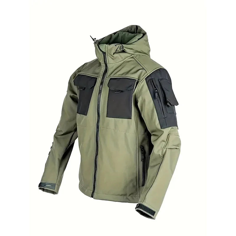 Men Lurker Shark Skin Soft Shell Tactical Jacket Waterproof Fleece Hooded Coat Hunt Clothes Outdoor New Solid Pocket Jacket Men