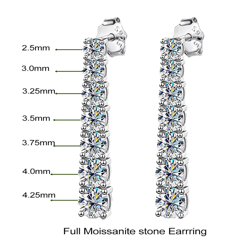 3-5mm Size Gradient Moissanite Drop Earrings for Women 925 Sterling Silver Long Tassel Diamond Stud Earring with Certificates