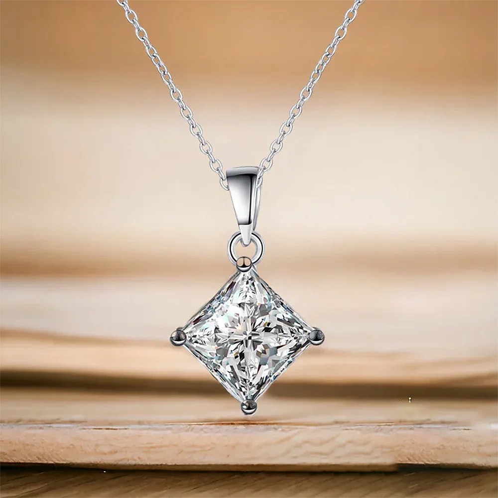 1/2carat  Certified Princess Cut Moissanite Pendant Necklace 925 Sterling Silver D Color Square Solitaire Diamond Neck Chain