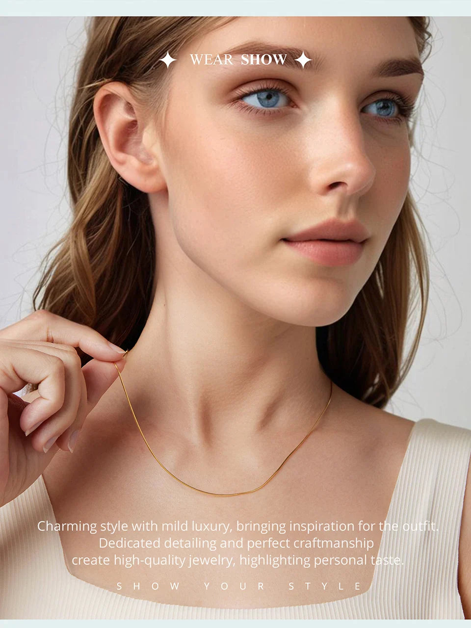 Solid Gold Over 925 Sterling Silver Chain Necklace for Women Girls, Thin Dainty Round Snake Chain For Daily Pairing