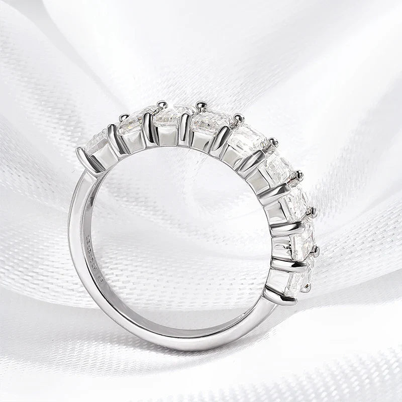 Each 3*5mm 0.5CT Emerald Cut Moissanite Ring for Women 1/2 Eternity Bands Lab Diamond Jewelry Pure 925 Silver Girl Ring
