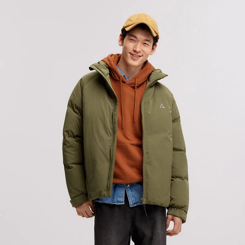 Down Jacket Men 2024 Winter New Outdoor Texture Printed Coat Loose Raglan Sleeve Stand-Up Collar Trendy Down Jacket
