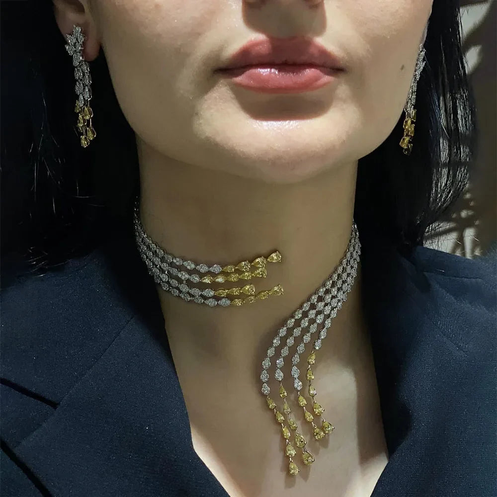 Trendy 4PCS Luxury Turquoise Statement Jewelry Sets For Women Wedding Cubic Zircon Indian African Dubai Bridal Necklace