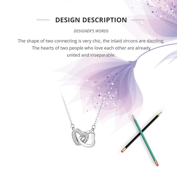 925 Sterling Silver Connected Heart Pendant Necklace for Girlfriend Valentine's Day Gift Fine Jewelry SCN181