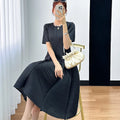 Y2k Pleated Women's Dress Bubble Short-sleeved Loose Slim Thin Medium-length Dresses for Women 2024 Summer New