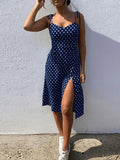 Dresses Sundress Summer Women Causal Polka Dot Sleeveless High Pleated elastic waist V-Neck Beach Dress Vestidos De Verano
