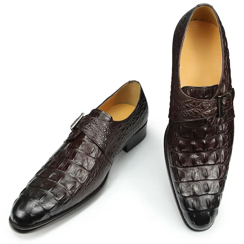 Luxury Crocodile Pattern Formal Leather Shoes Mens Monk Strap Oxford Mens Italy Style Loafers Sapato Social Masculino Zapatilla