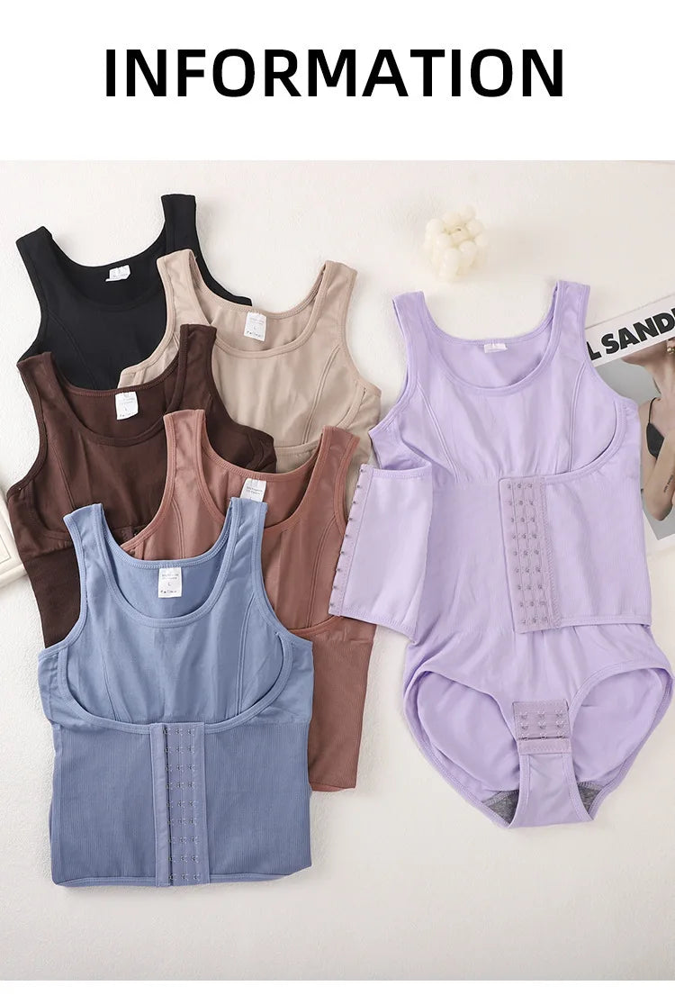 2025 New Bodysuit Shapewear with Zipper Belt Women Tummy Control Fajas Body Shaper Waist Trainer Slimming Cincher Corset Tops