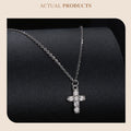 White Gold Plated Moissanite Cross Necklace & Earrings for Women, 925 Sterling Silver Small Religious Faith Xmas Jewelry